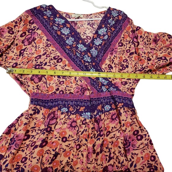 Umgee Women's Size Small Multi Print Floral Long Sleeve Romper Bohemian - Picture 4 of 7